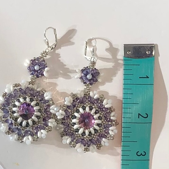 Purple and White Dangle Earrings - Picture 4 of 7